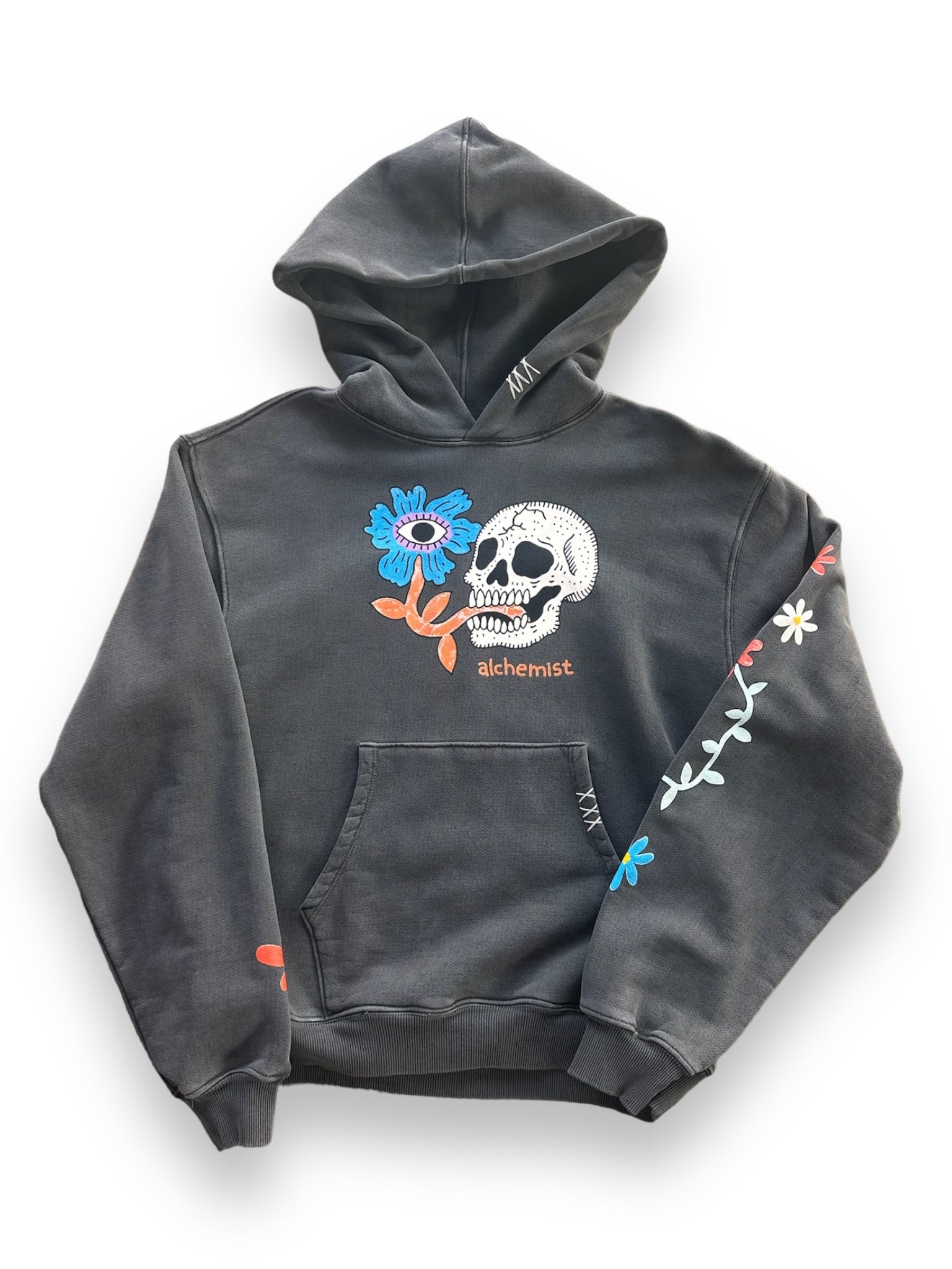 Alchemist Floral Skull Hoodie Jet Black