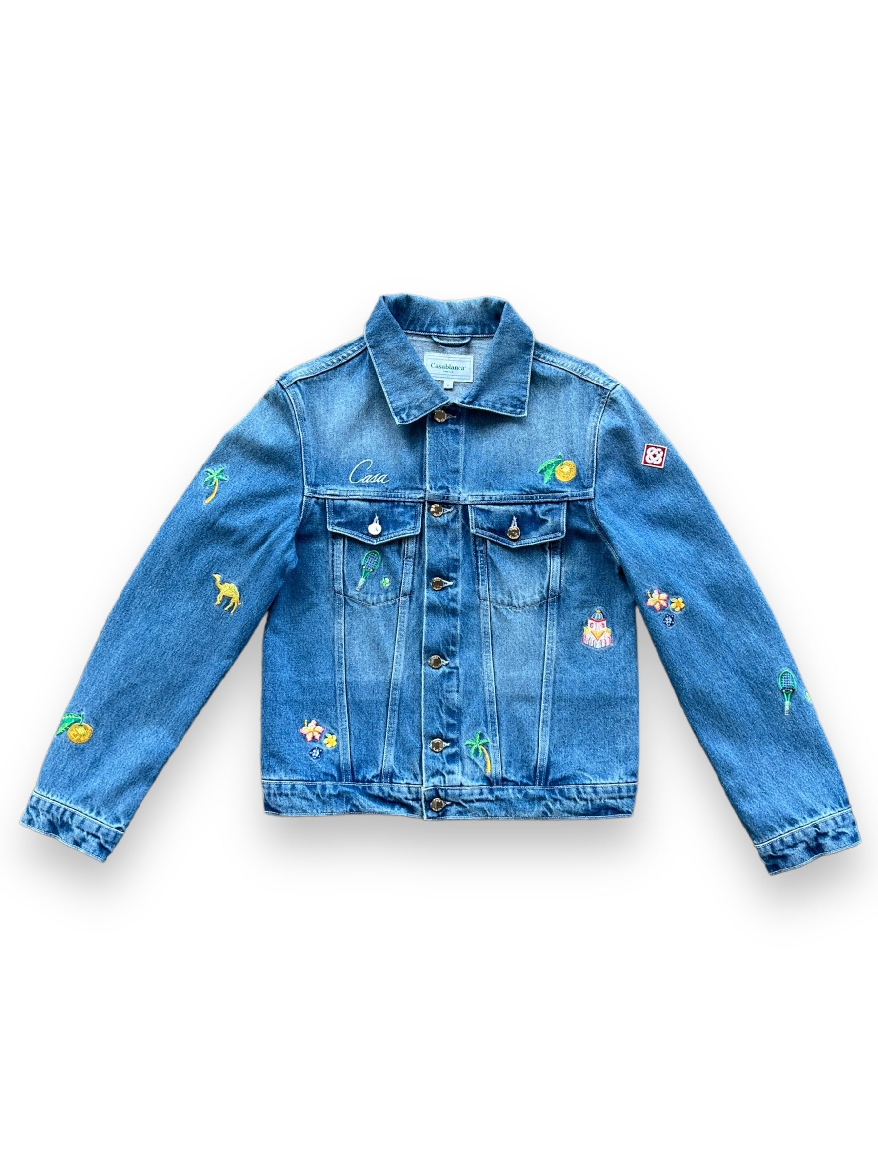 Casablanca Stone Wash Denim Embroidered Motif Jacket