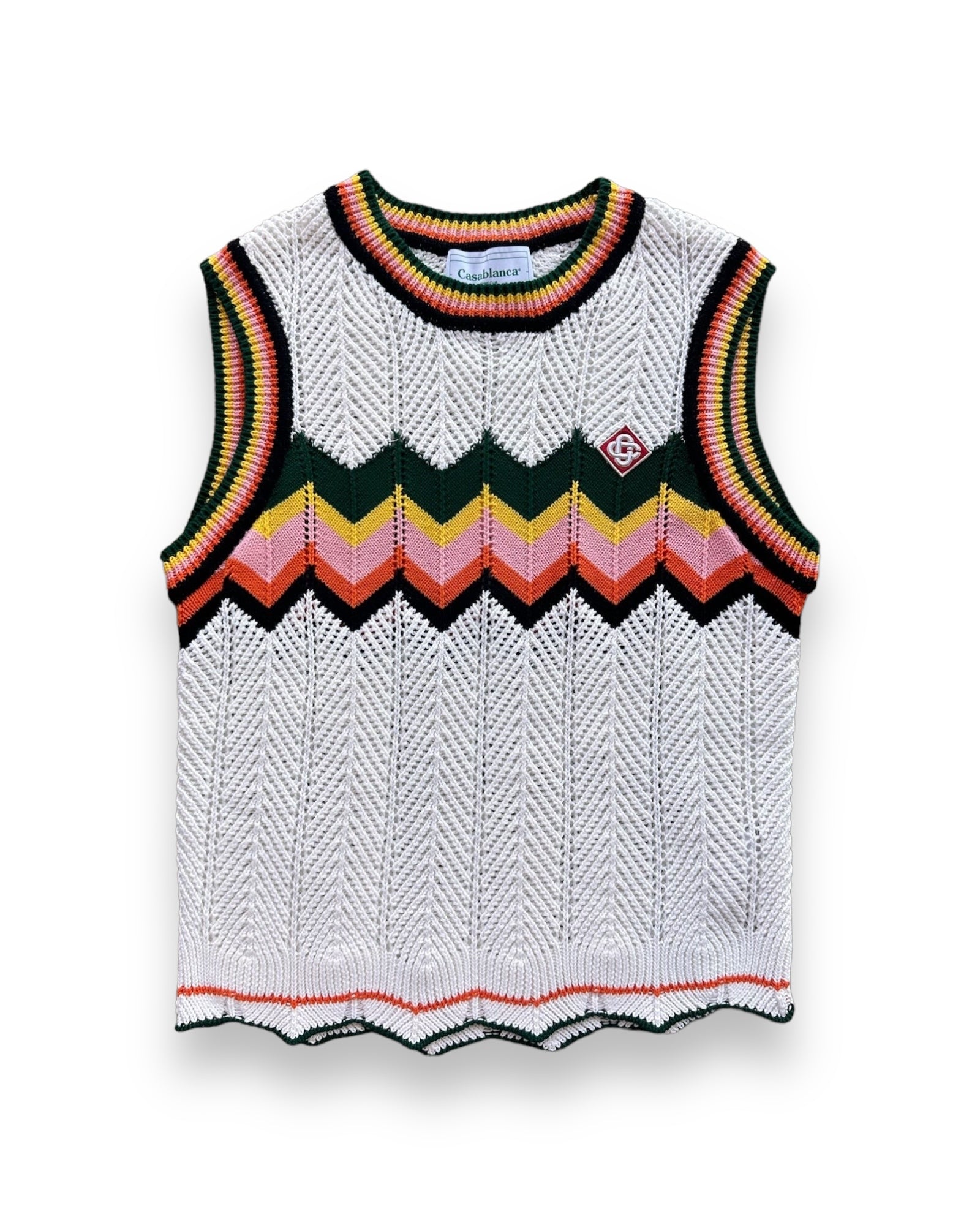 Casablanca Knit Chevron Lace Vest - White/Multi