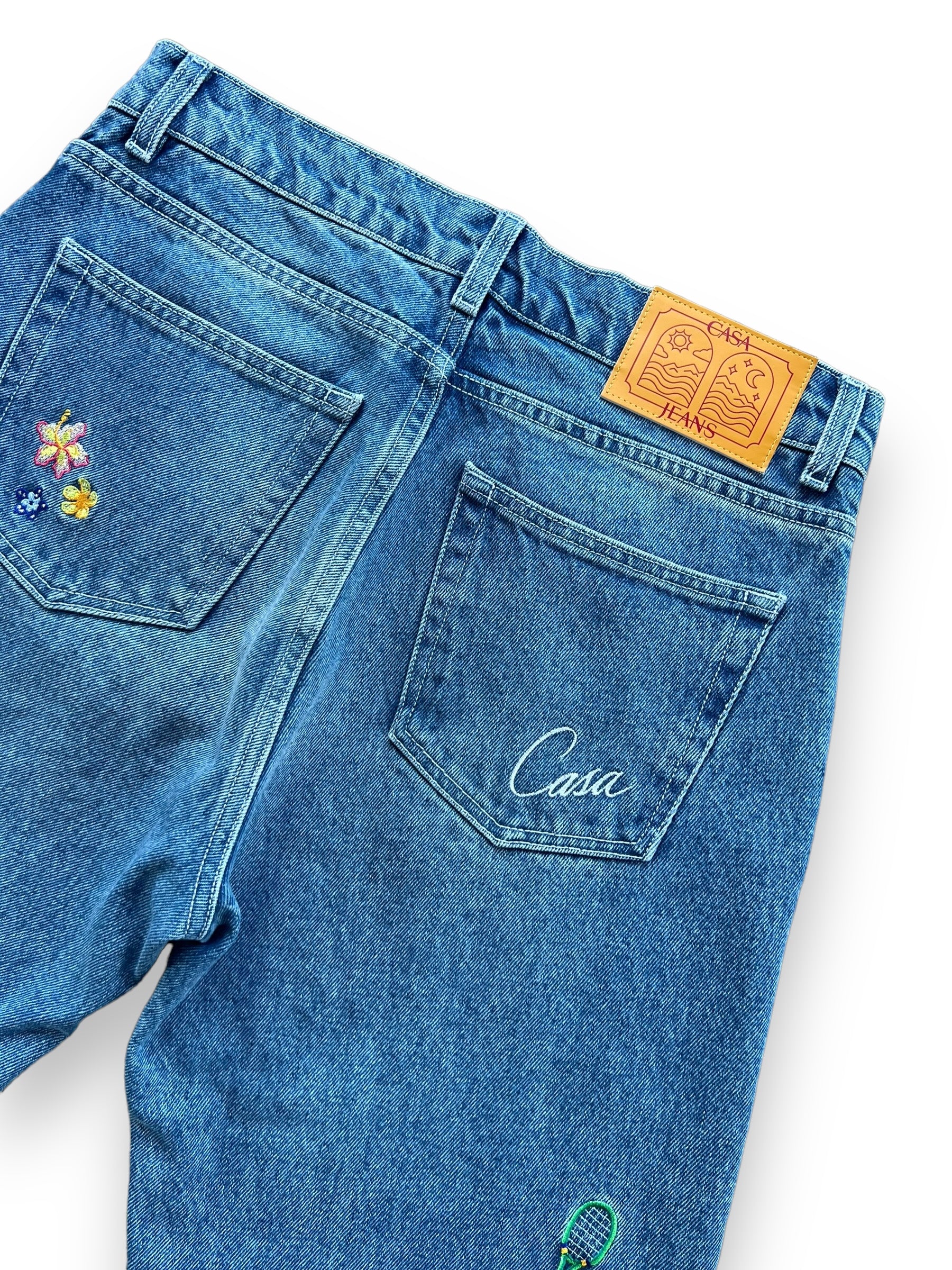 Casablanca Stone Wash Denim Embroidered Motif Jean