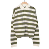 Rhude Fontaine Striped Polo LS - Cream/Olive