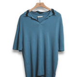 Commas Hand Crochet Collar Polo - Mid Blue