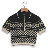 Amiri Women's Checkered Mesh Polo - Black