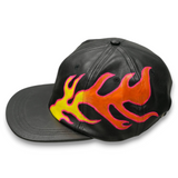 Earthling VIP Leather Hat with Flames - Black