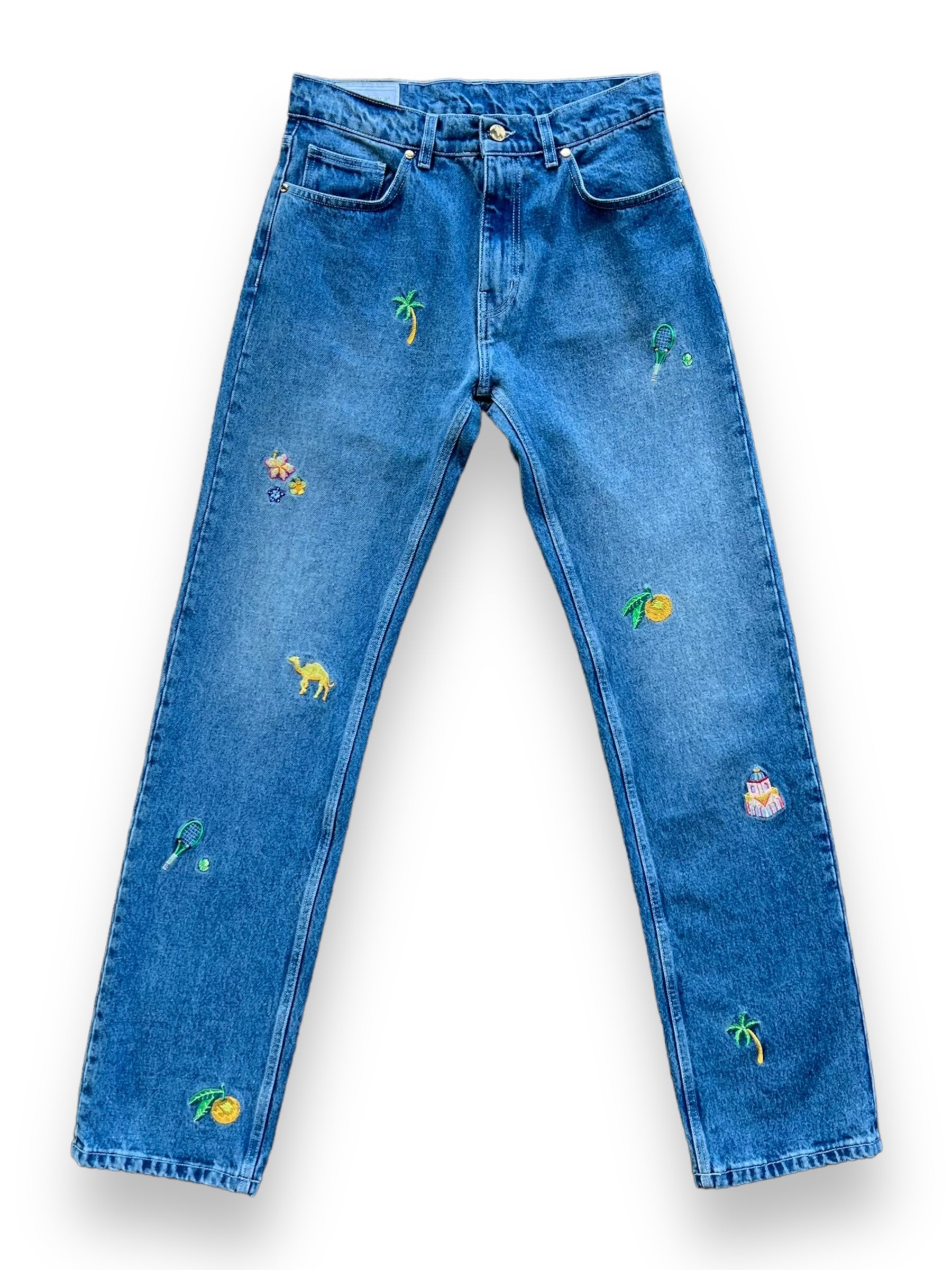 Casablanca Stone Wash Denim Embroidered Motif Jean