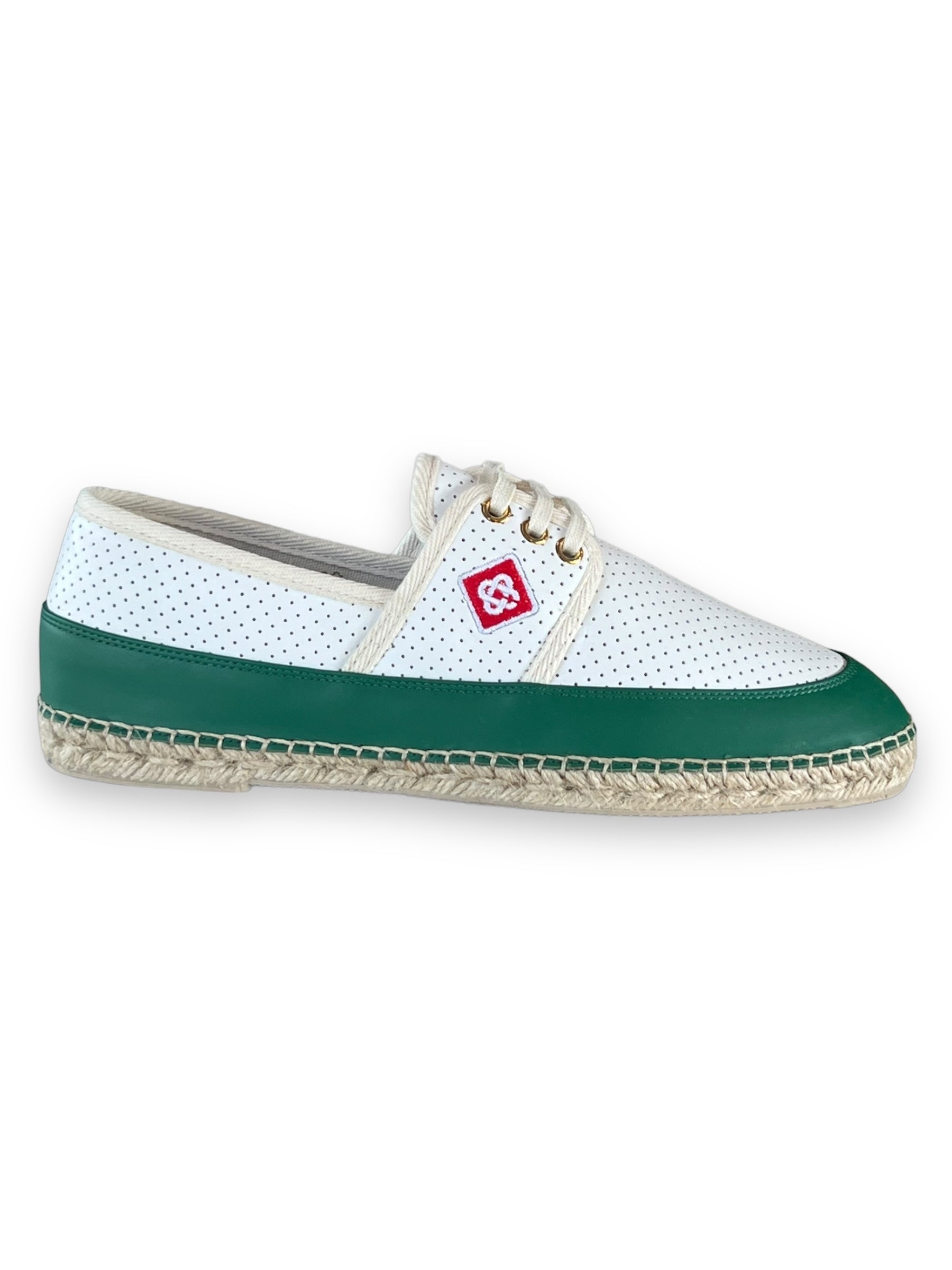 Casablanca Perforated Leather Classic Espadrille - White/Green