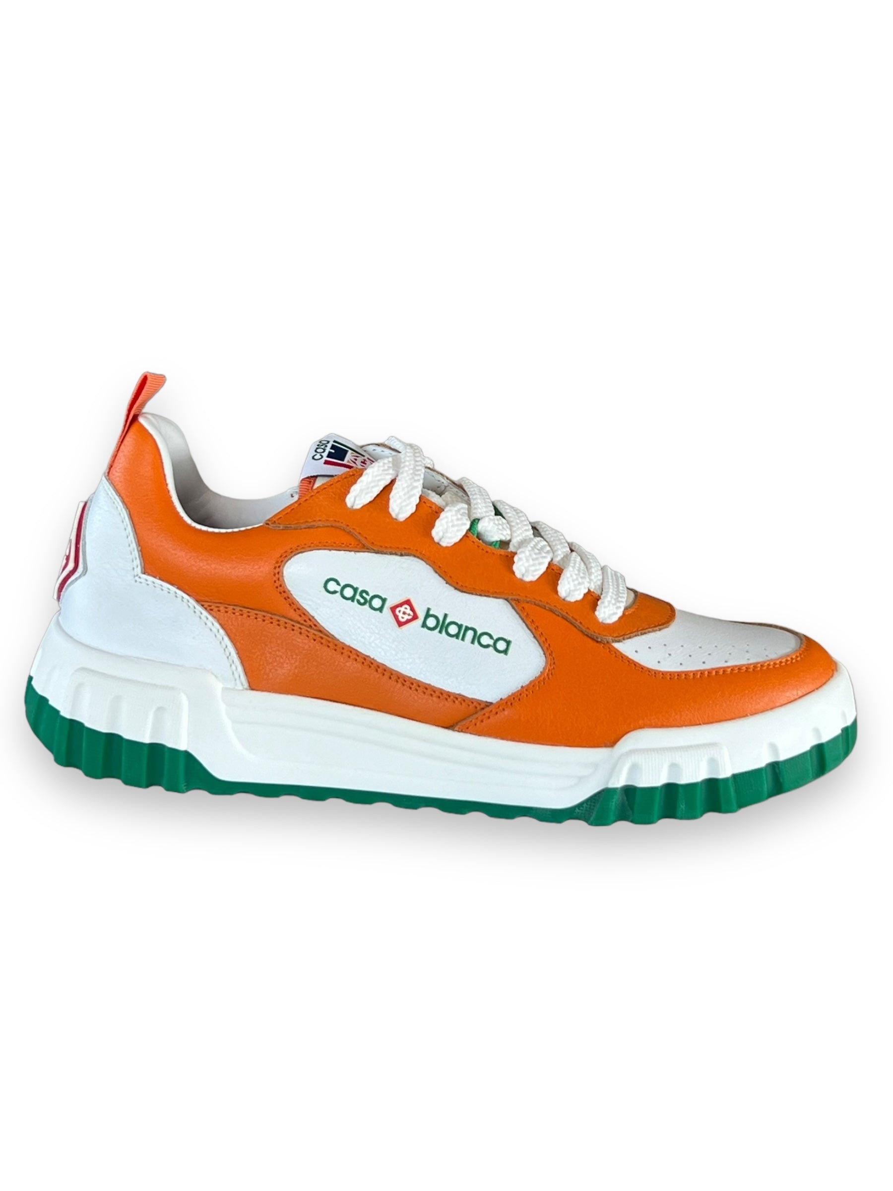 Casablanca Leather Court Sneaker - Orange/White