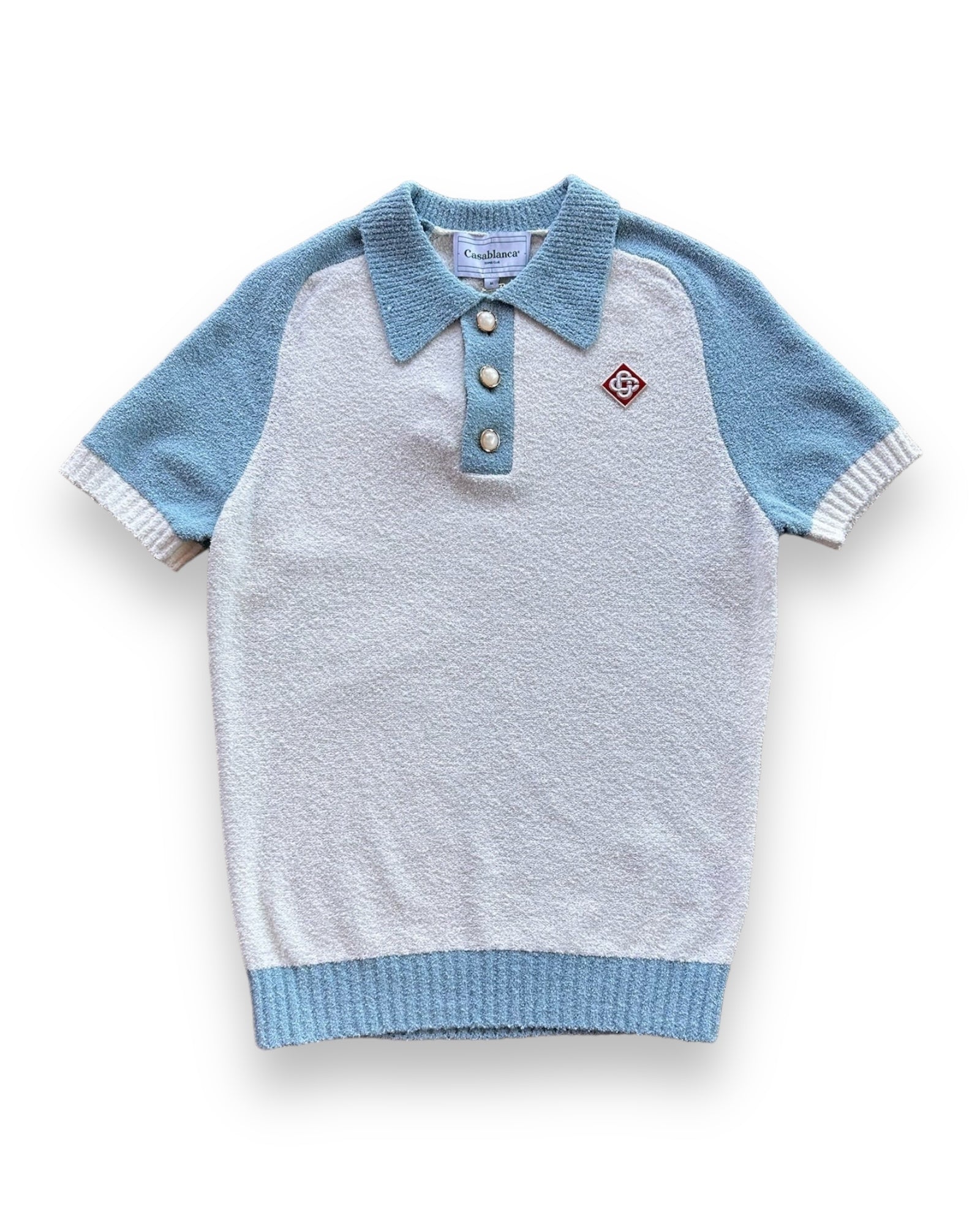 Casablanca Raglan Boucle Polo - White/Blue