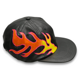 Earthling VIP Leather Hat with Flames - Black