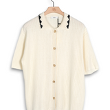 Commas Embroidered Crochet Collar Polo - White