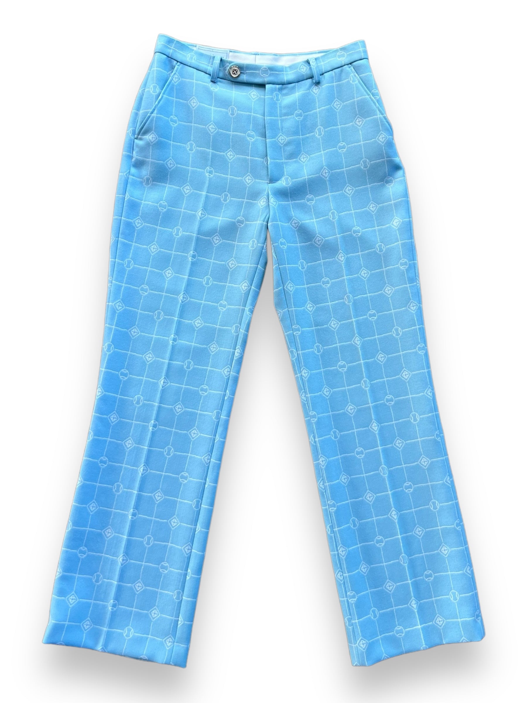 Casablanca Tennis Wool Jacquard Straight Leg Trouser- Corydalis Blue