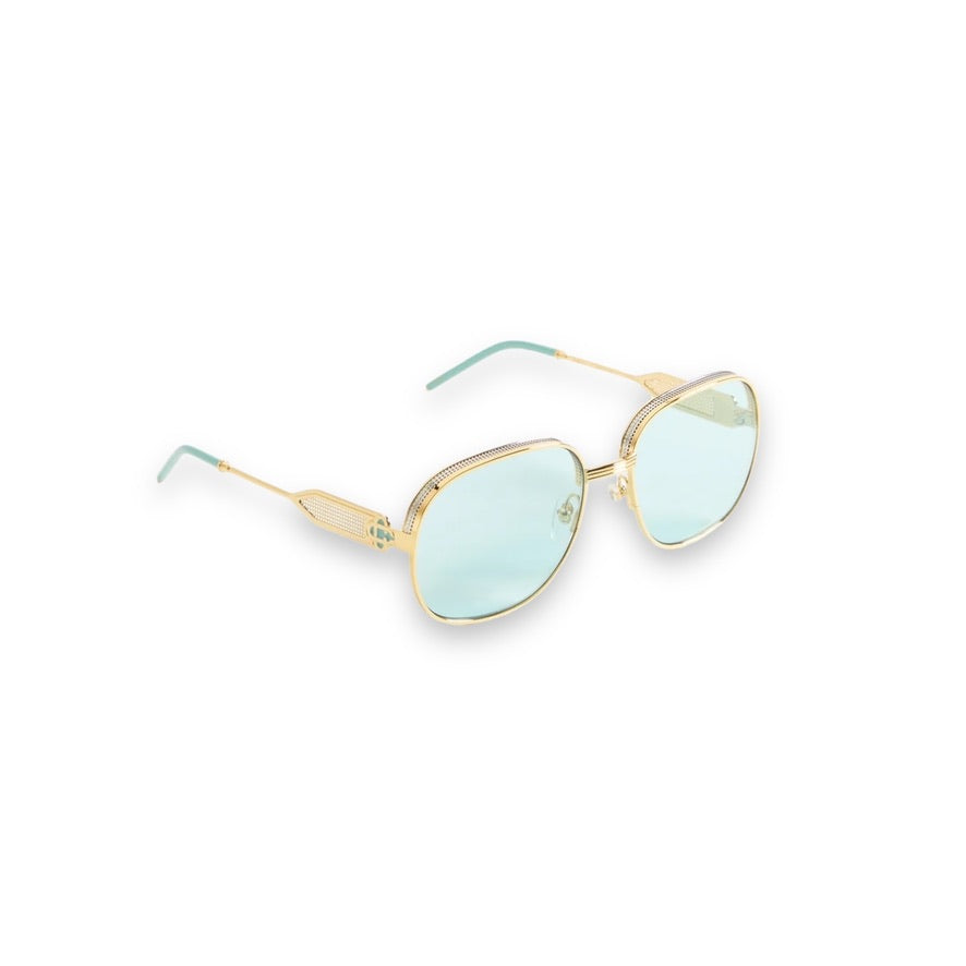 Casablanca Square Metal Sunglasses With Solid Lens - Yellow Gold/Silver/Mint/Mint