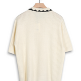 Commas Embroidered Crochet Collar Polo - White
