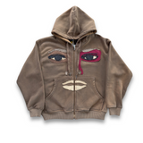 Kidsuper Patchwork Face Heavyweight Zip Up - Dark Brown