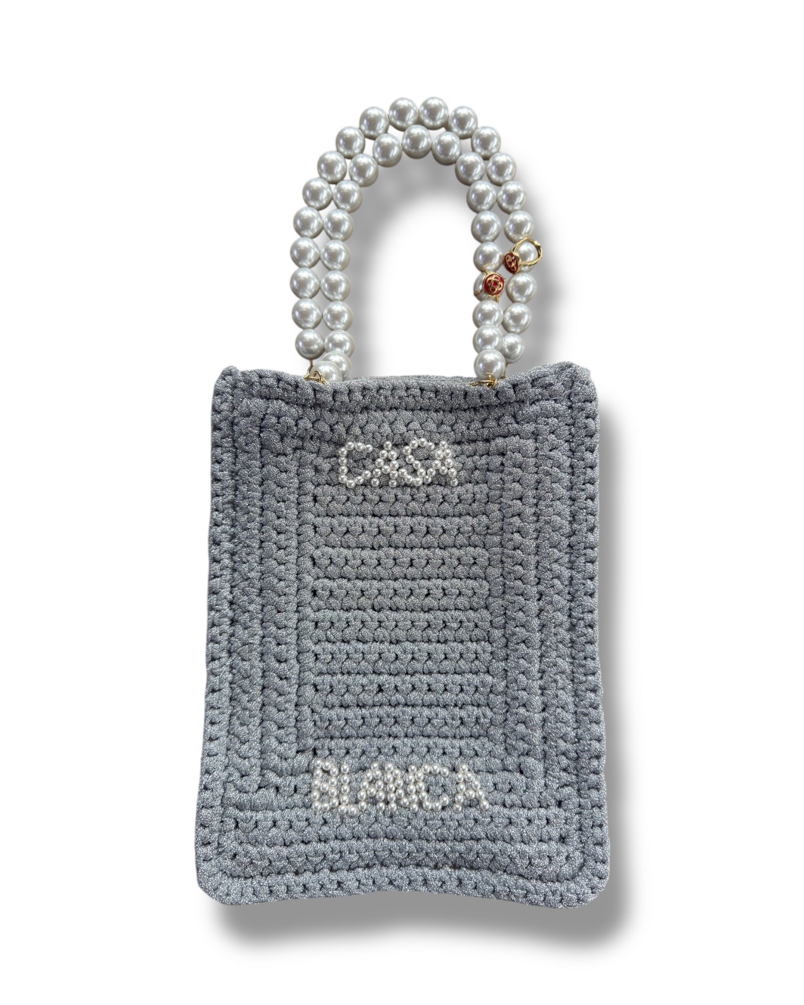 Casablanca Mini Pearl Crochet Bag - Silver