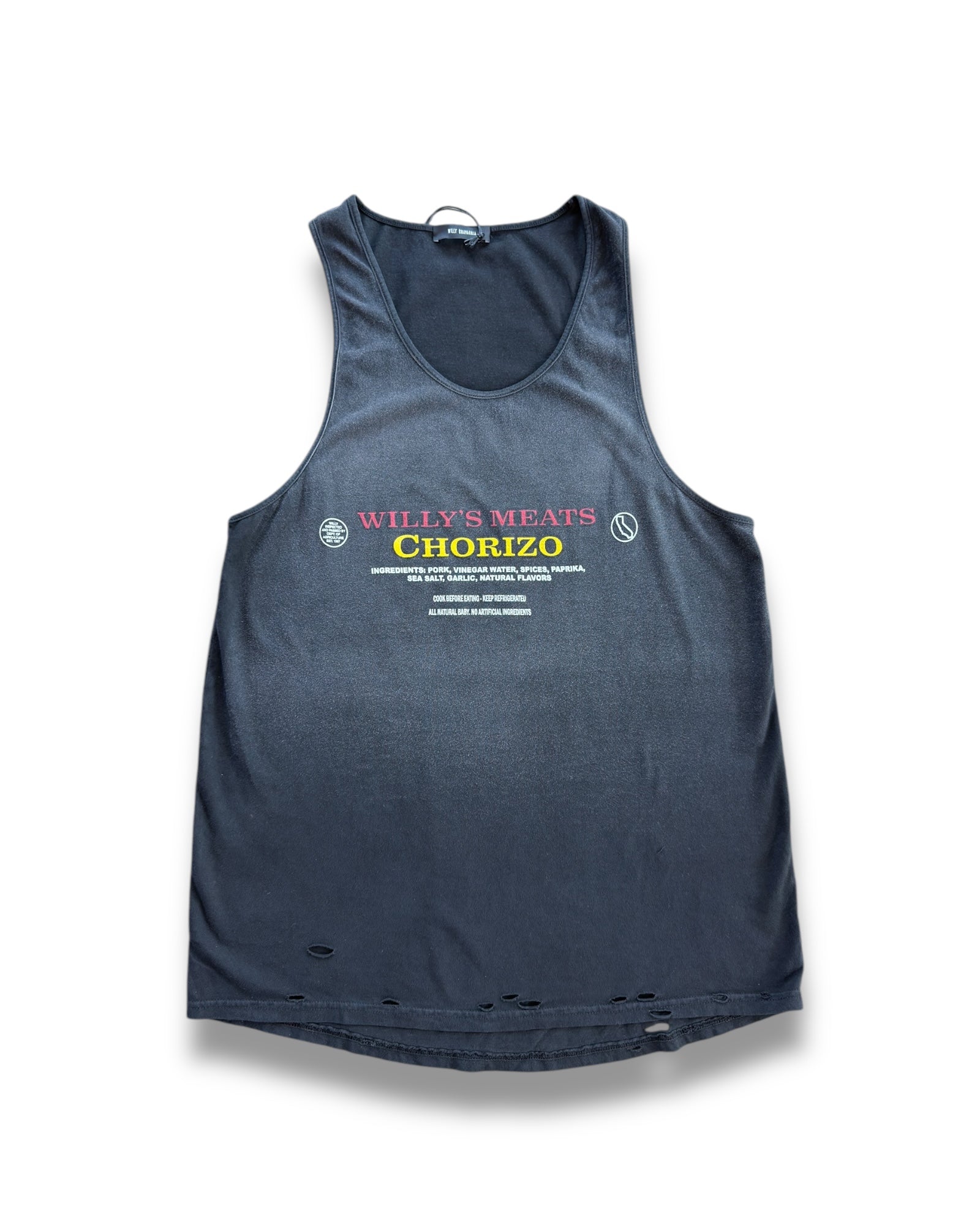 Willy Chavarria Chorizo Destroyed Tank Top - Washed Black