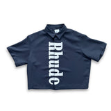 Rhude Center Logo Button Up Shirt - Black/White