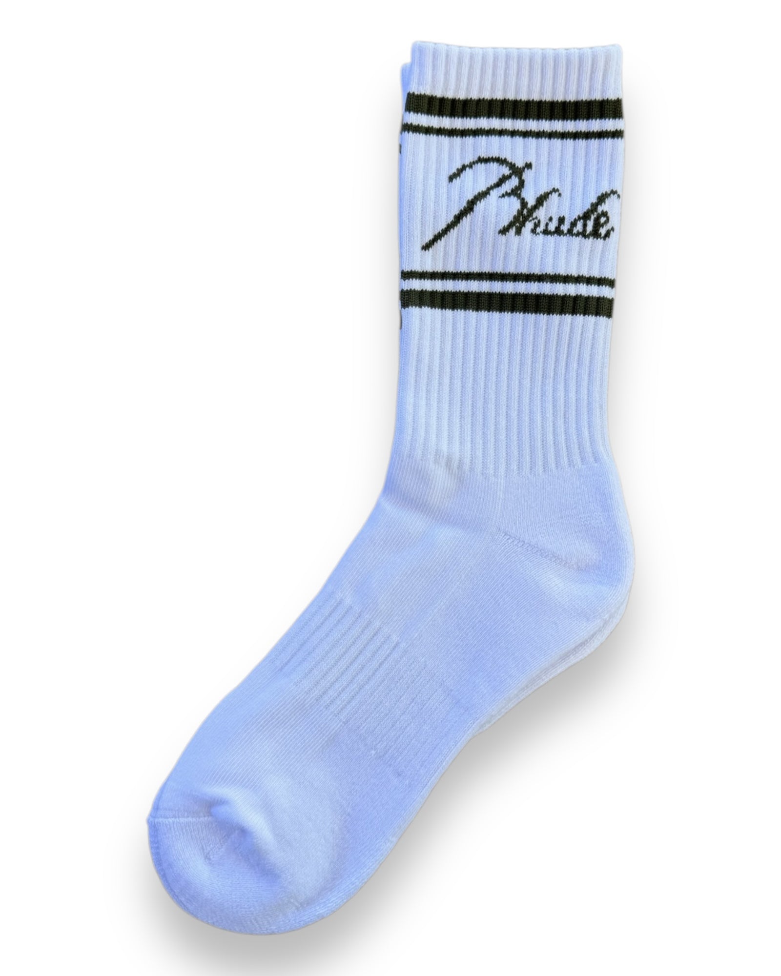 Rhude Striped Script Sock - White/Olive