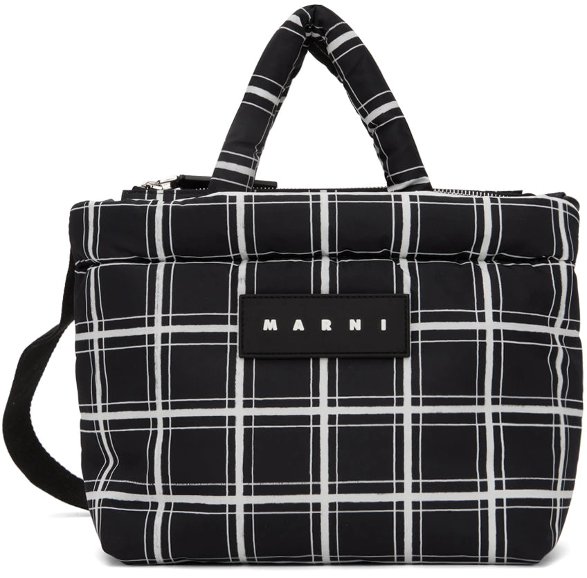 Marni Black White Tote Nylon Print P6262