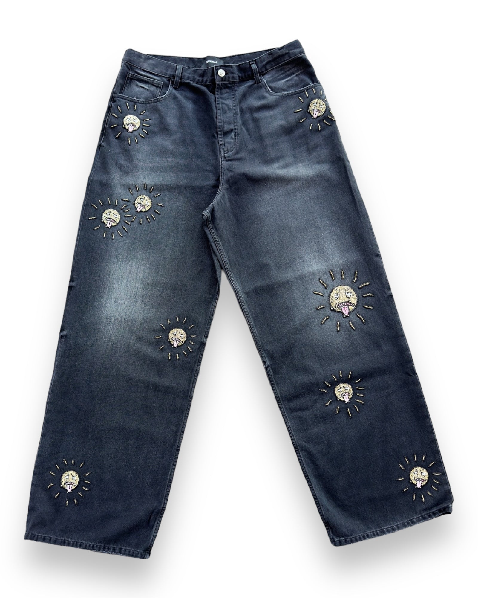 Nahnmias Beaded Sun Wide Jeans - Charcoal